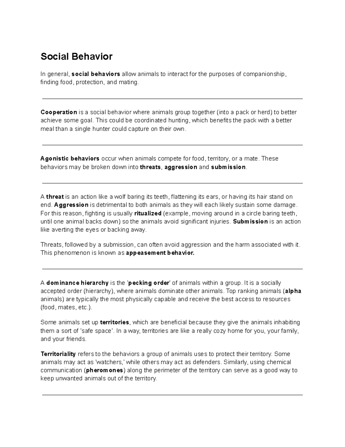 Social Behavior - Lecture notes 5.5 - Social Behavior In general ...