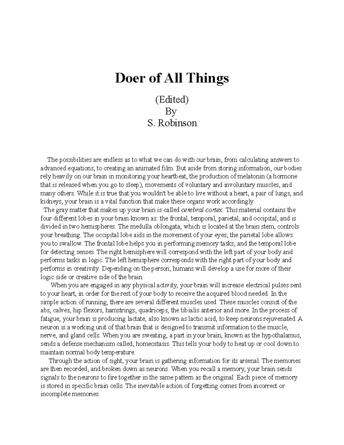 Doer of All Things - Doer of All Things (Edited) By S. Robinson The ...