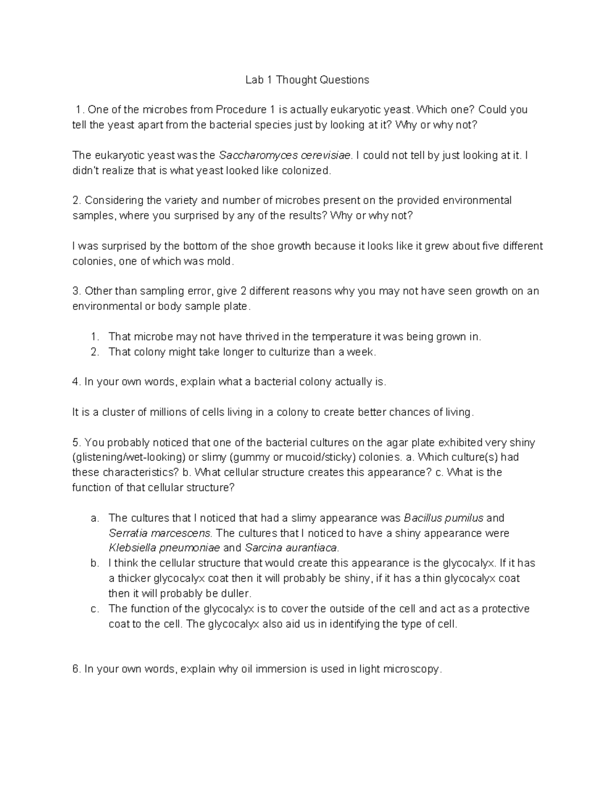 Thought Questions Micro Lab - Lab 1 Thought Questions One of the ...