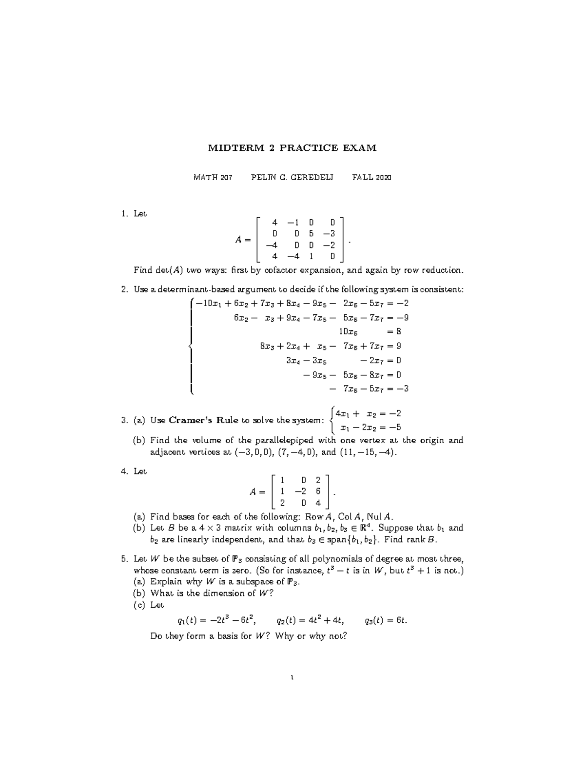 Math207- Sample Practice-Exam2 - MIDTERM 2 PRACTICE EXAM MATH 207 PELIN ...