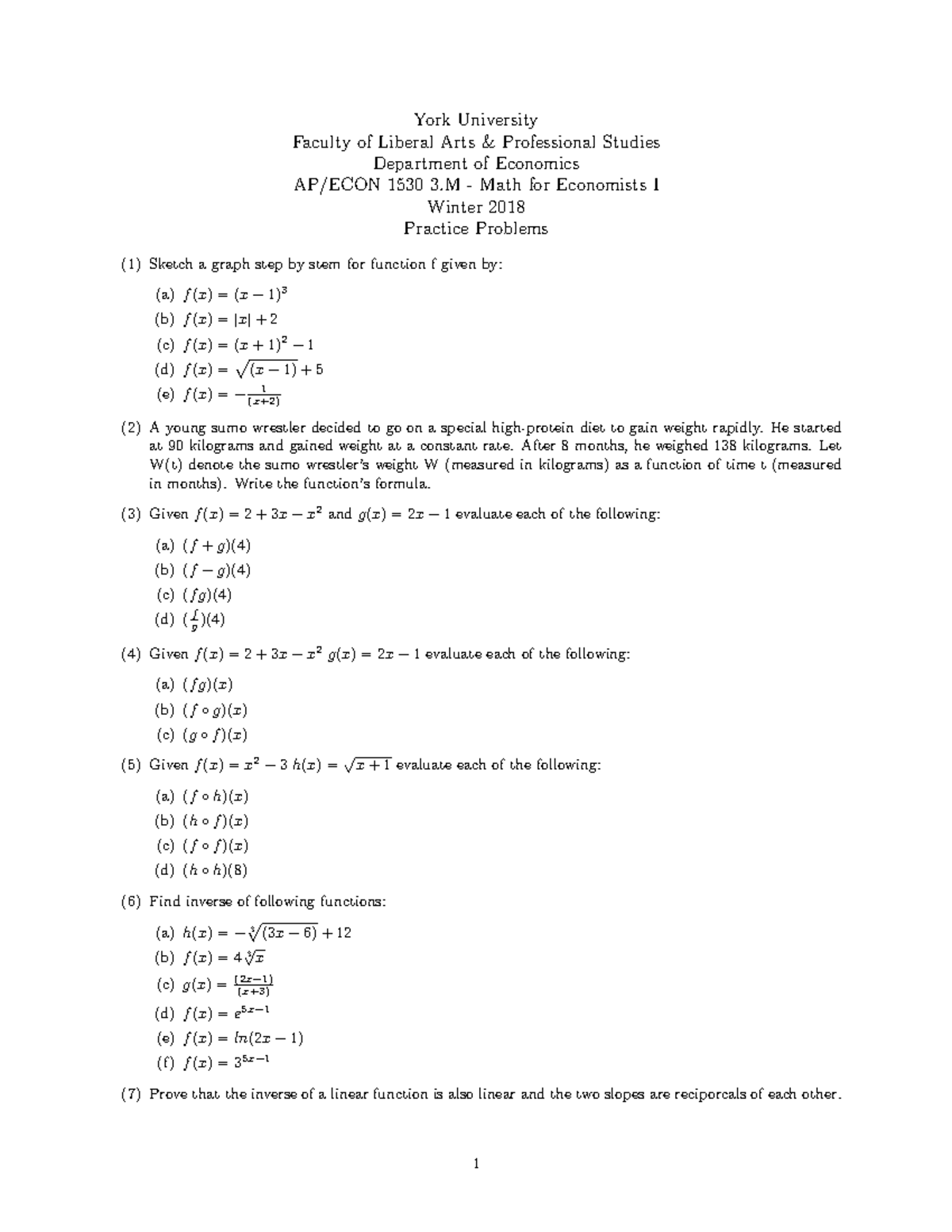Practice Problems 5 Good York University Faculty Of Liberal Arts Amp Amp Professional Studies Department Of Economics Ap Econ 1530 Math For Economists Winter Studocu