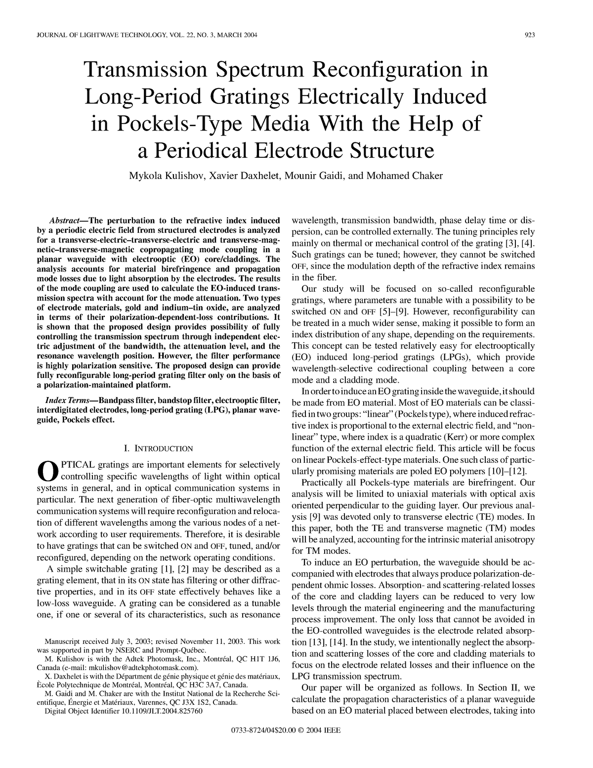 Transmission Spectrum Reconfiguration In - JOURNAL OF LIGHTWAVE ...