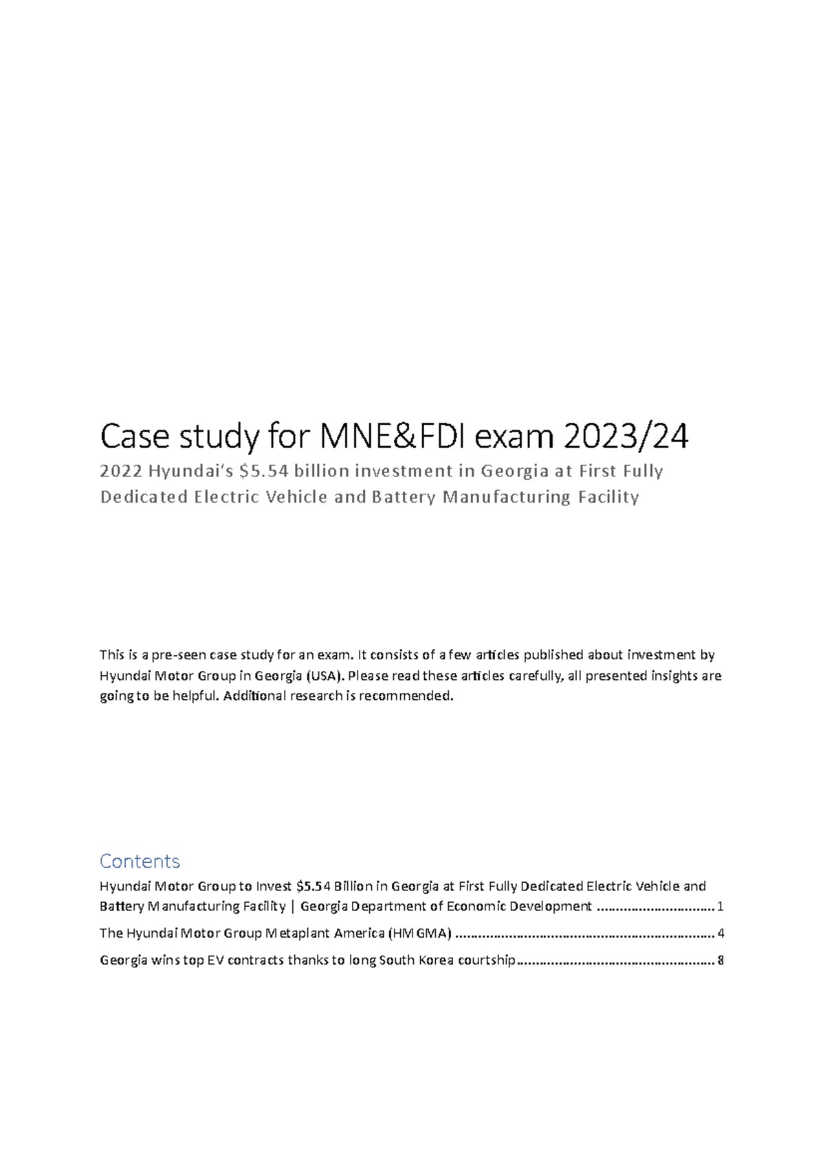 Hyunday case 2023-24 - FDI MNE - Case study for MNE&FDI exam 2023/ 2022 ...