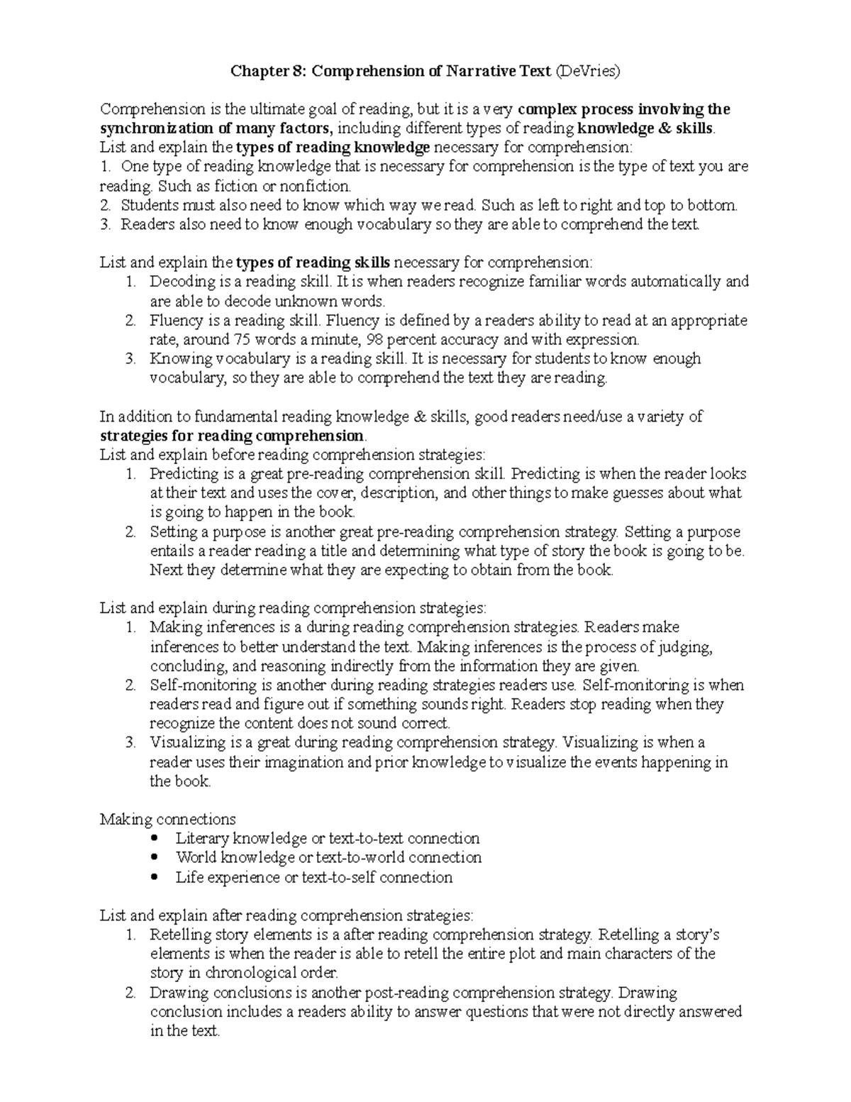 RED 4519 Chapter 8 Rding guide-notes-1 - Chapter 8: Comprehension of ...