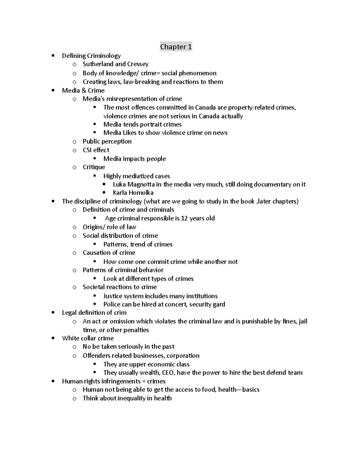 Lecture notes - crm midterm - Chapter 1 Defining Criminology o ...