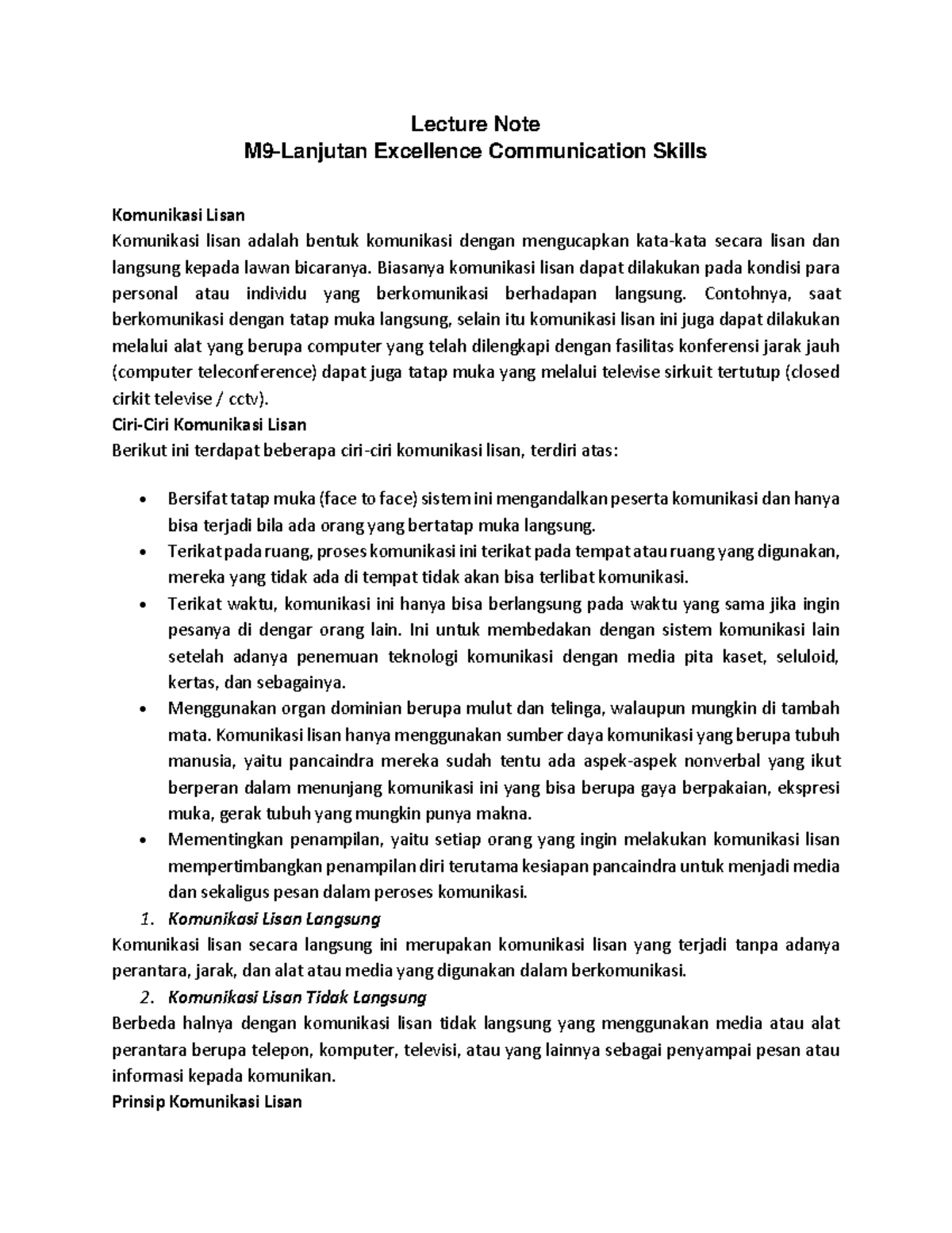 Lecture Note Lanjutan Excellence Communication Skills - Lecture Note M9 ...