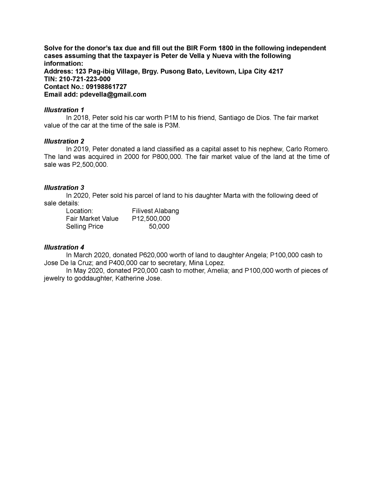 Module 5 Tax 302 Illustrations Solve For The Donors Tax Due And Fill