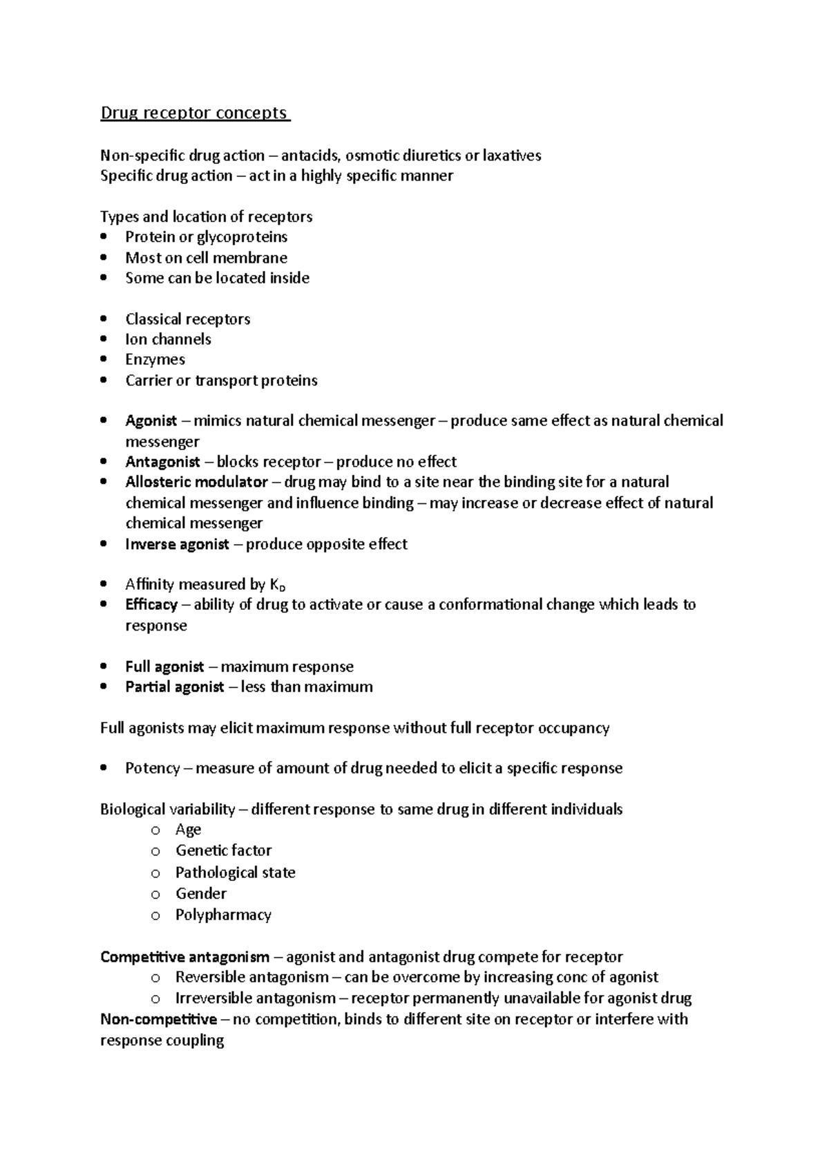Drug receptor concepts Drug receptor concepts Nonspecific drug