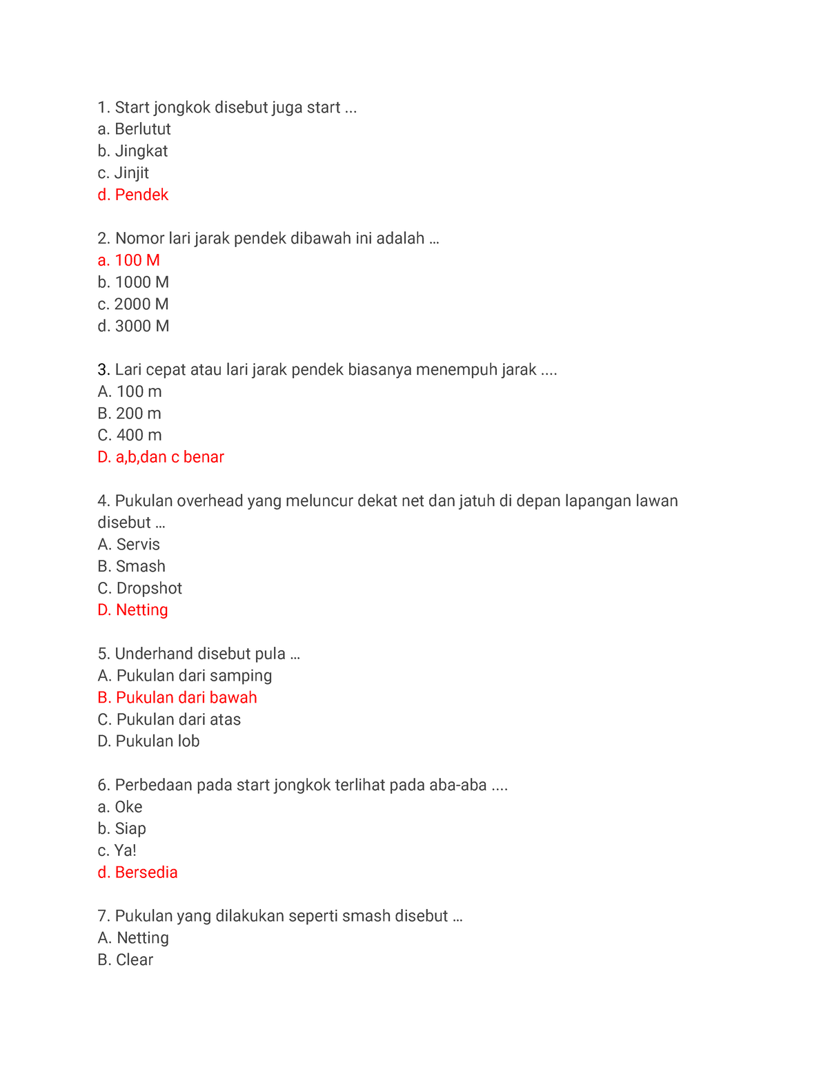 Soal Pjok - Latihan And Test Score - Start Jongkok Disebut Juga Start ...