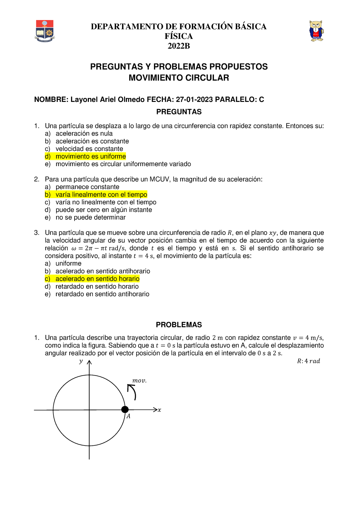 Tarea 06 - Movimiento Circular 2022B - FÍSICA 2022B PREGUNTAS Y ...