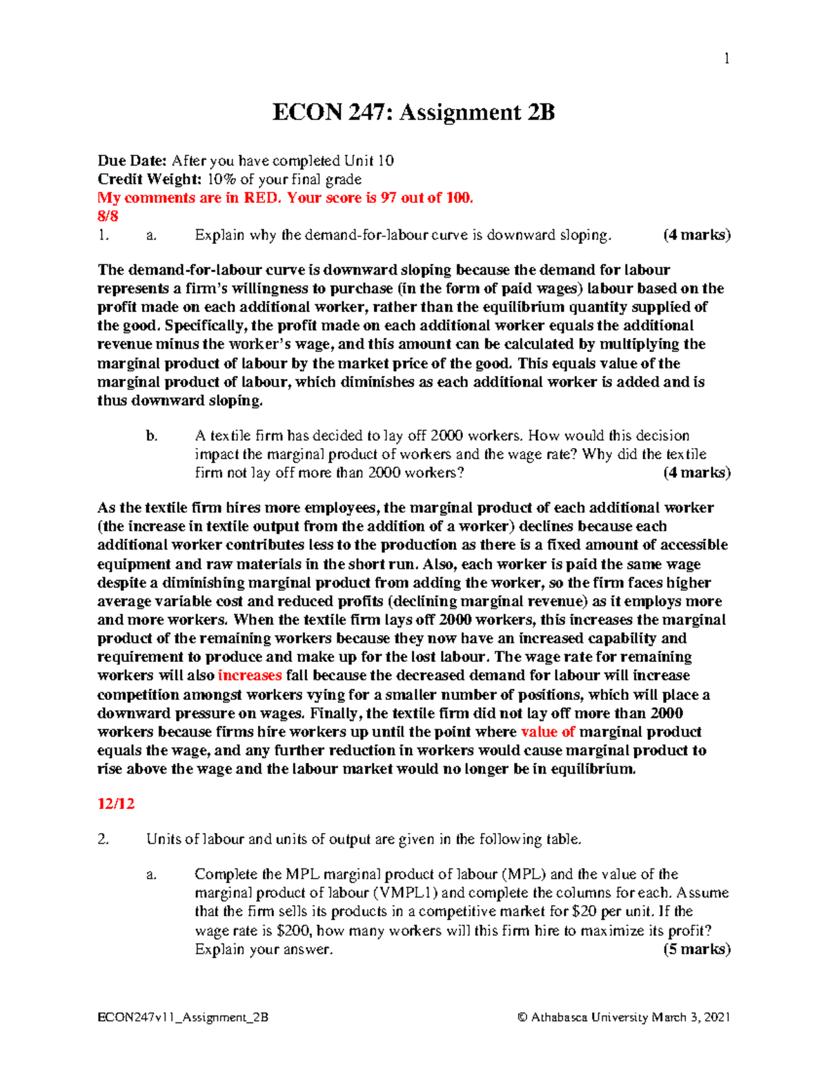 Assignment 2 Graded - ECON 247: Assignment 2B Due Date: After you have ...