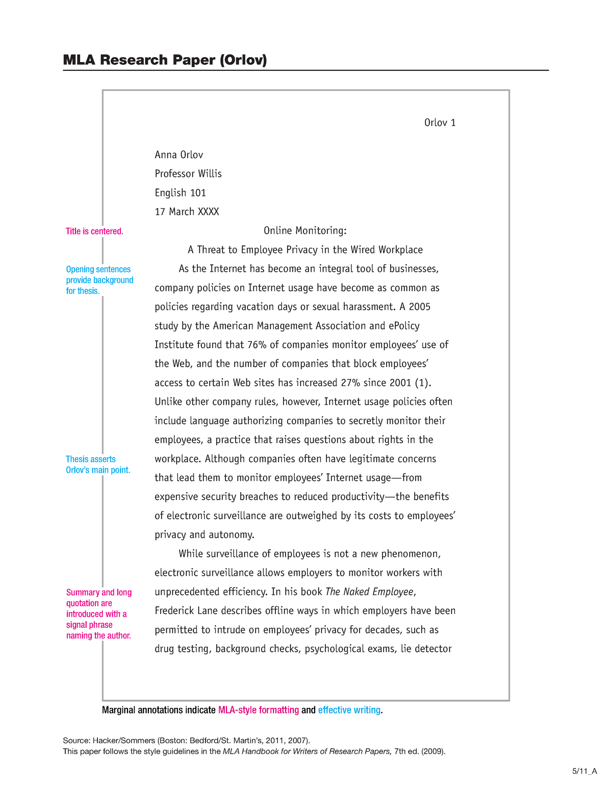 MLA Sample Paper - Grade: A - MLA Research Paper (Orlov) 5/11_A ...