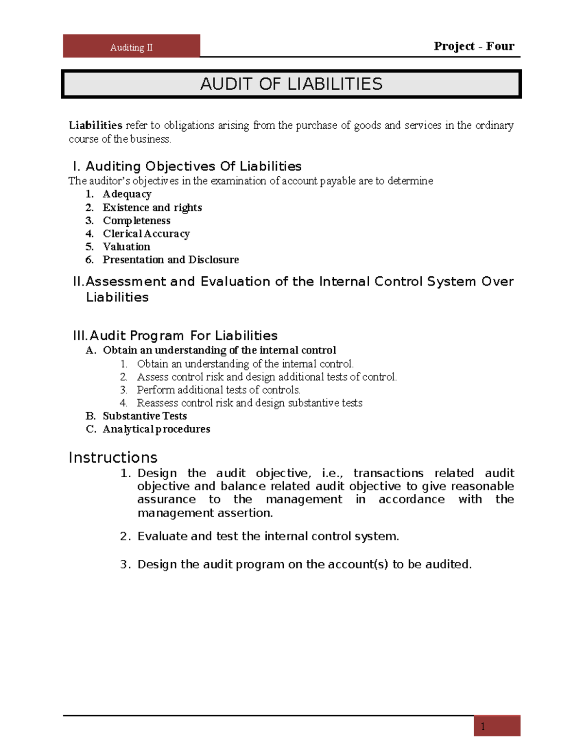 Audit OF Liabilities - Auditing II Project - Four AUDIT OF LIABILITIES ...