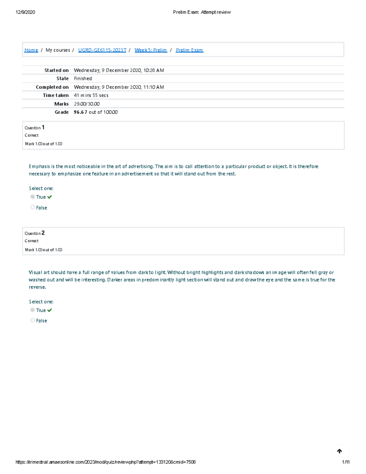 Prelim Exam Attempt review - Home/My courses/ UGRD-GE6115-2023T/ Week 5 ...