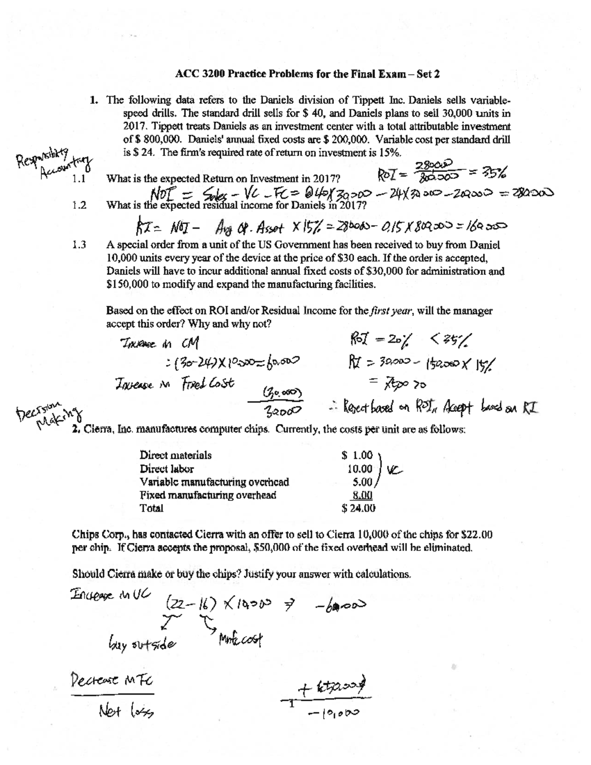 Practice problems for the final - Set 2 solution - ACC 3200 - Studocu