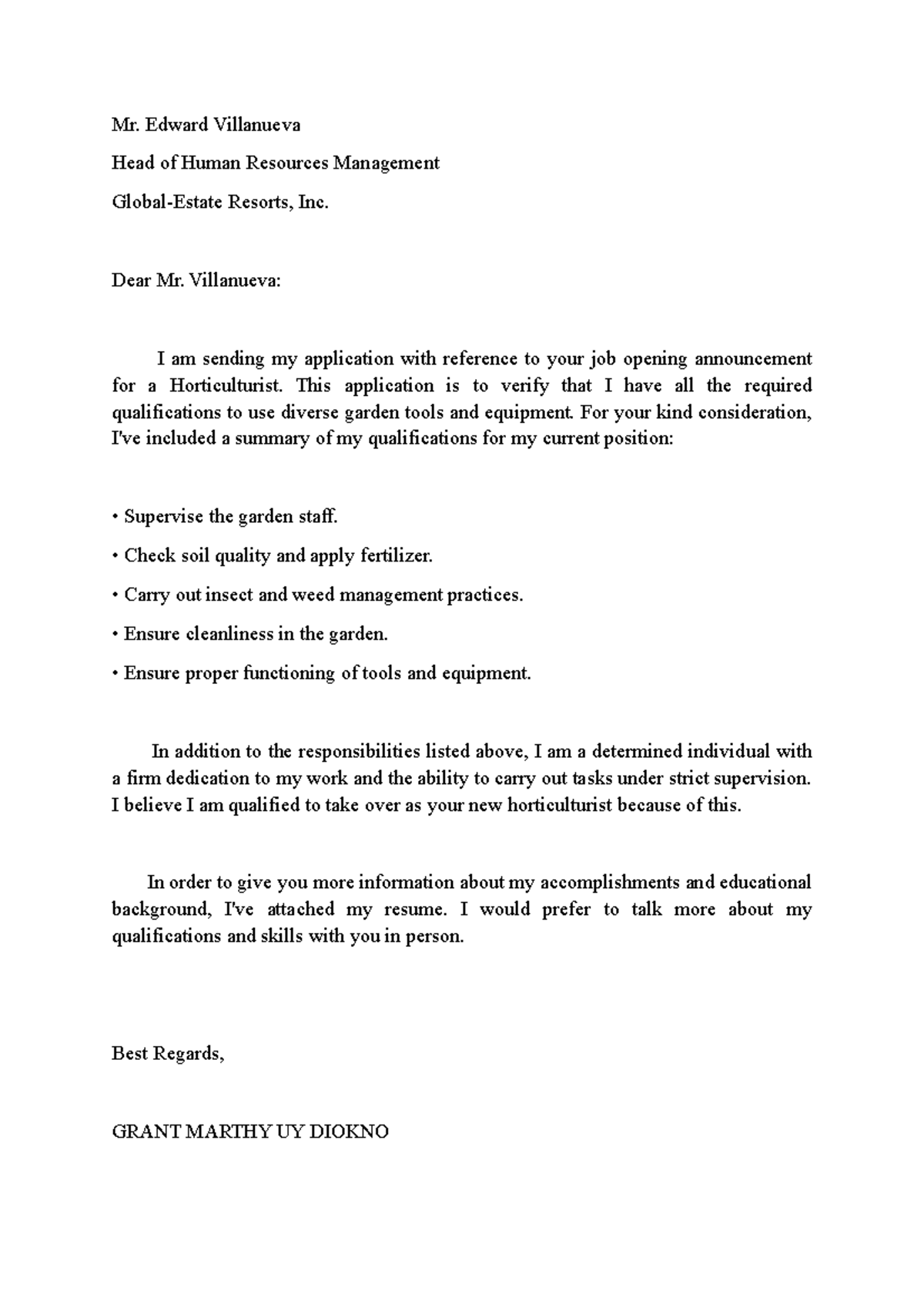 Gm cover letter - Summary Igiene - Mr. Edward Villanueva Head of Human ...