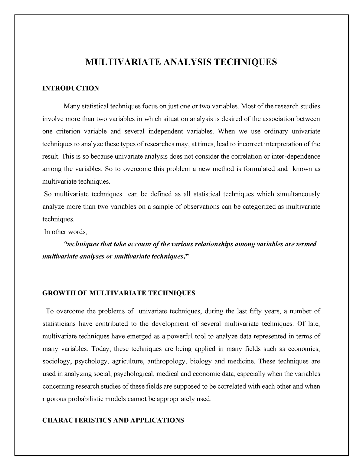 Other Statistical Techniques