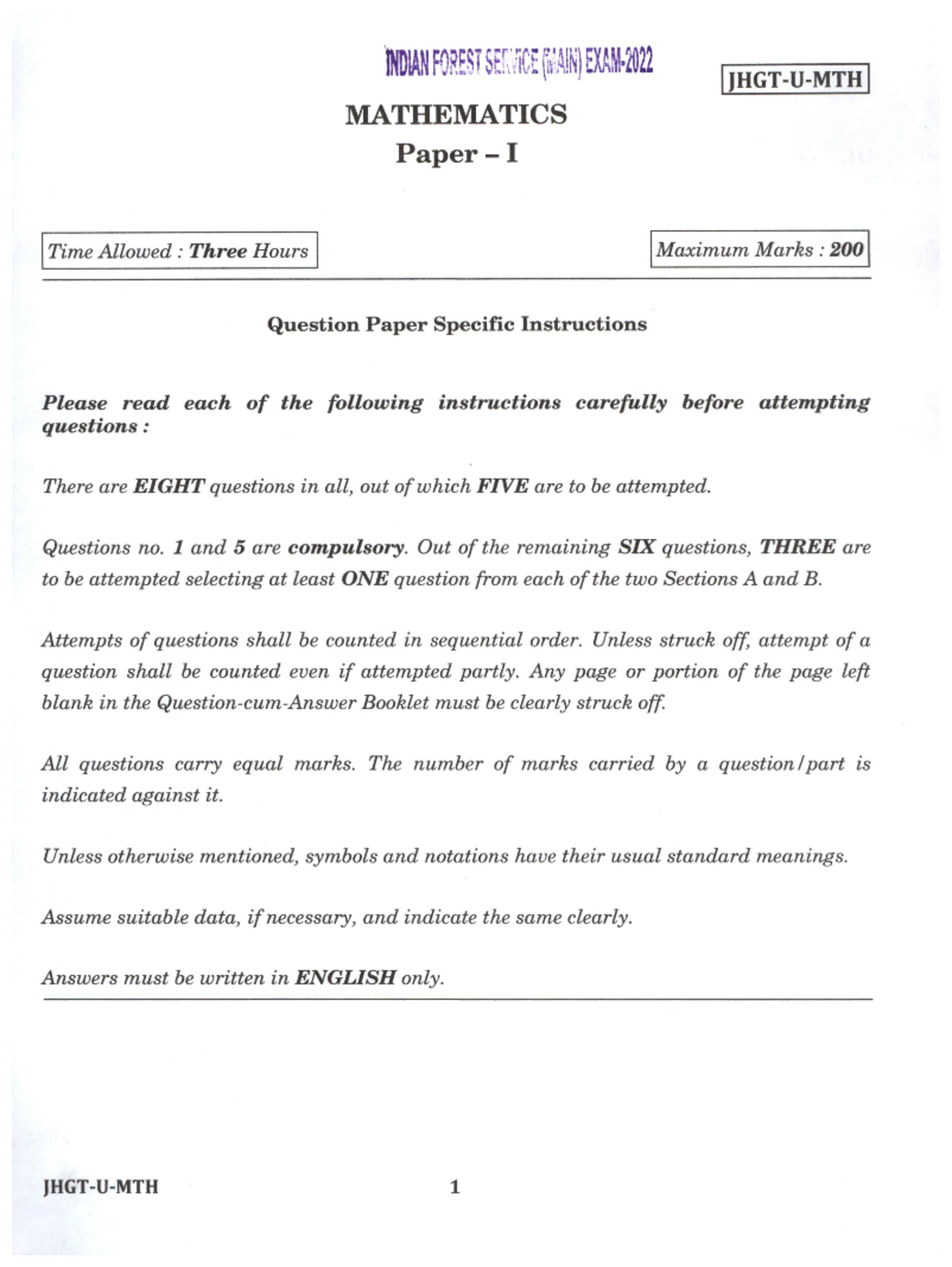 QP IFSM 22 281122 Mathematics Paper I Mathematics I Studocu