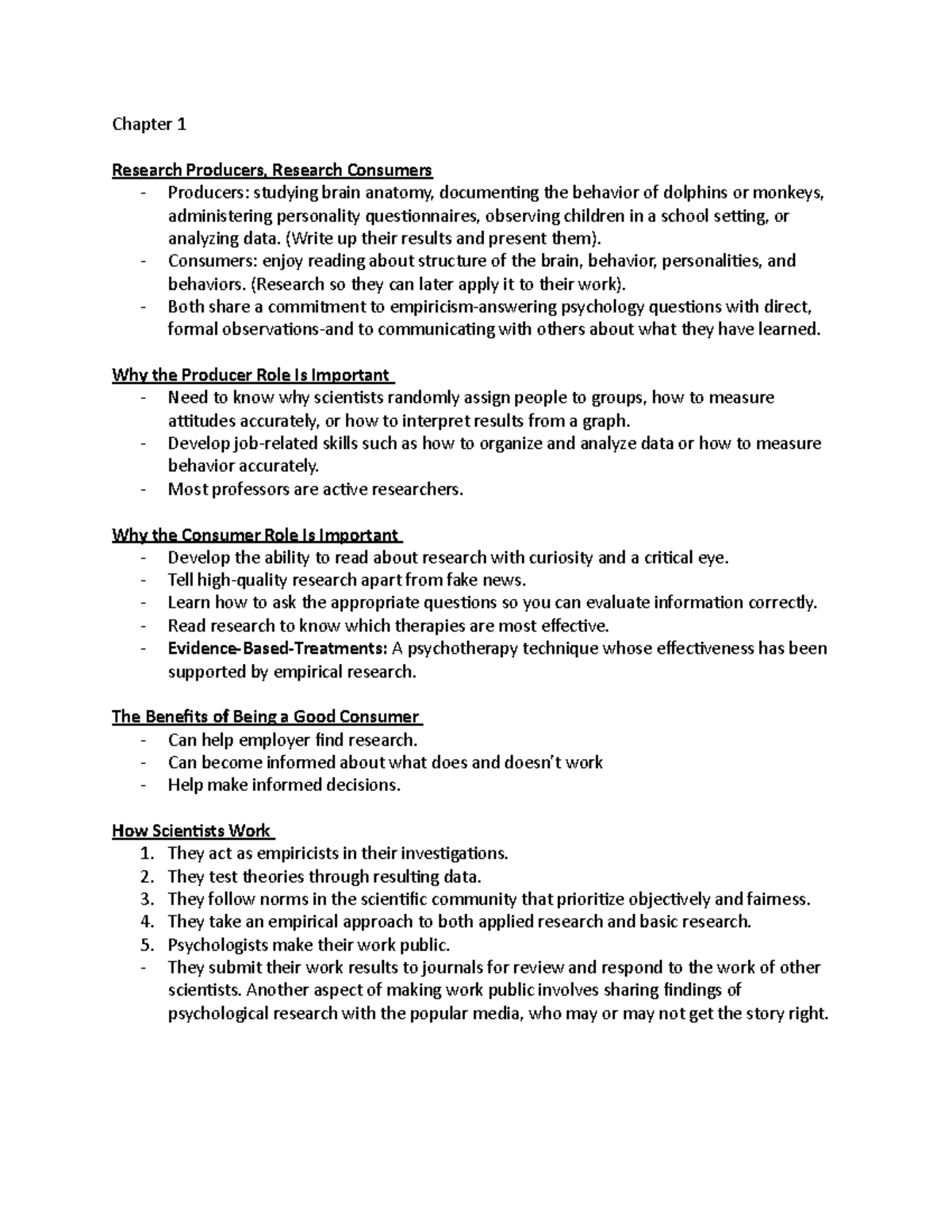 Chapter 1 Notes - Chapter 1 Research Producers, Research Consumers ...