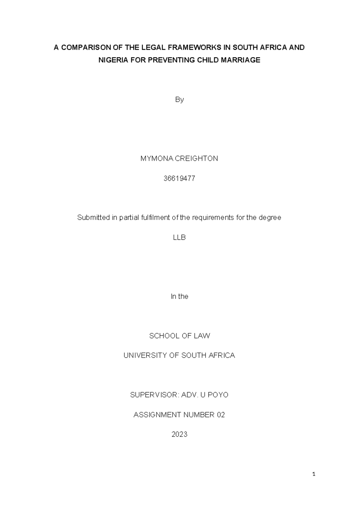 Mymona Creighton 36619477 LME3701 Assignment 02 - A COMPARISON OF THE ...