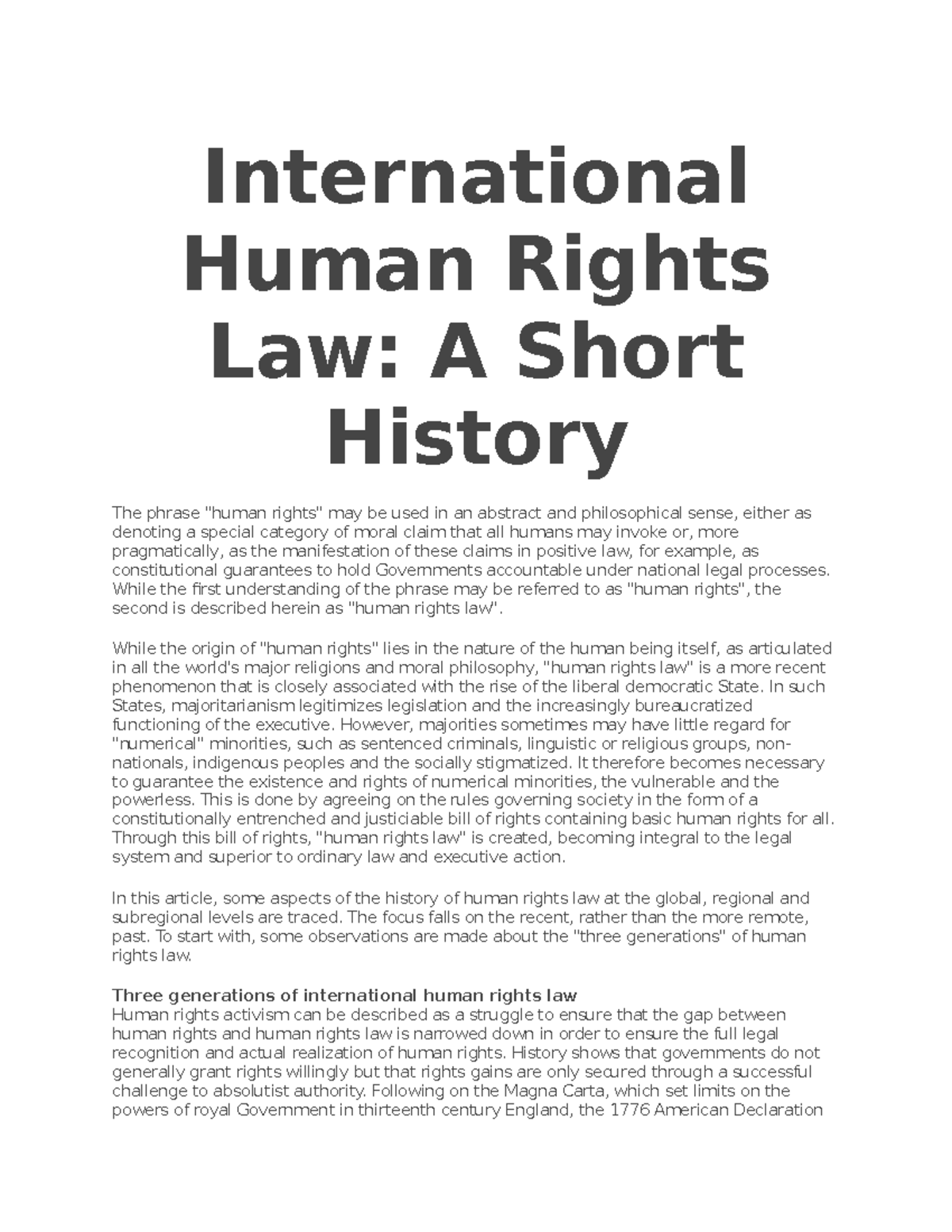 WEEK 2 - HRL Reading material - International Human Rights Law: A Short ...
