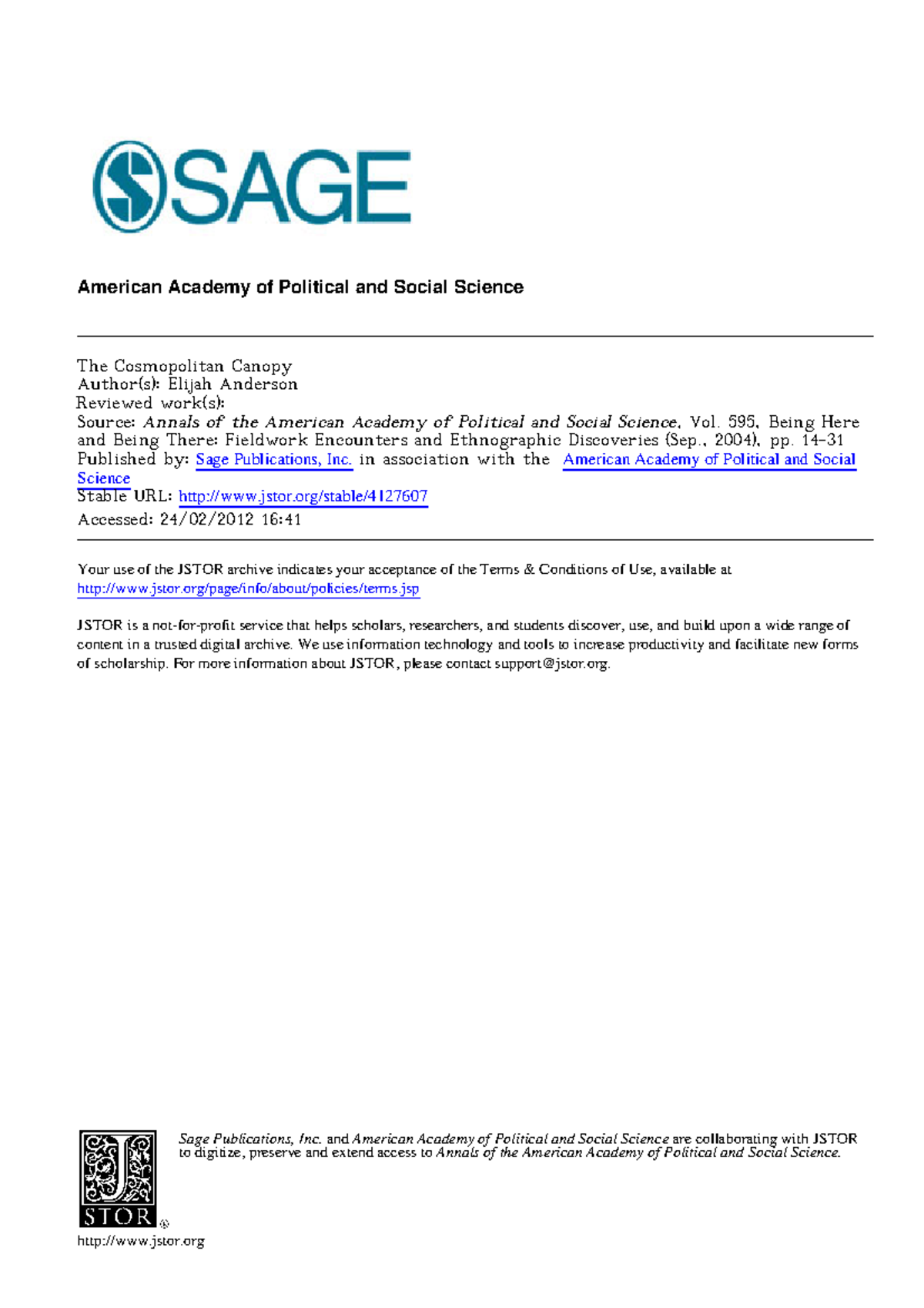 Cosmopolitancanopy American Academy of Political and Social Science