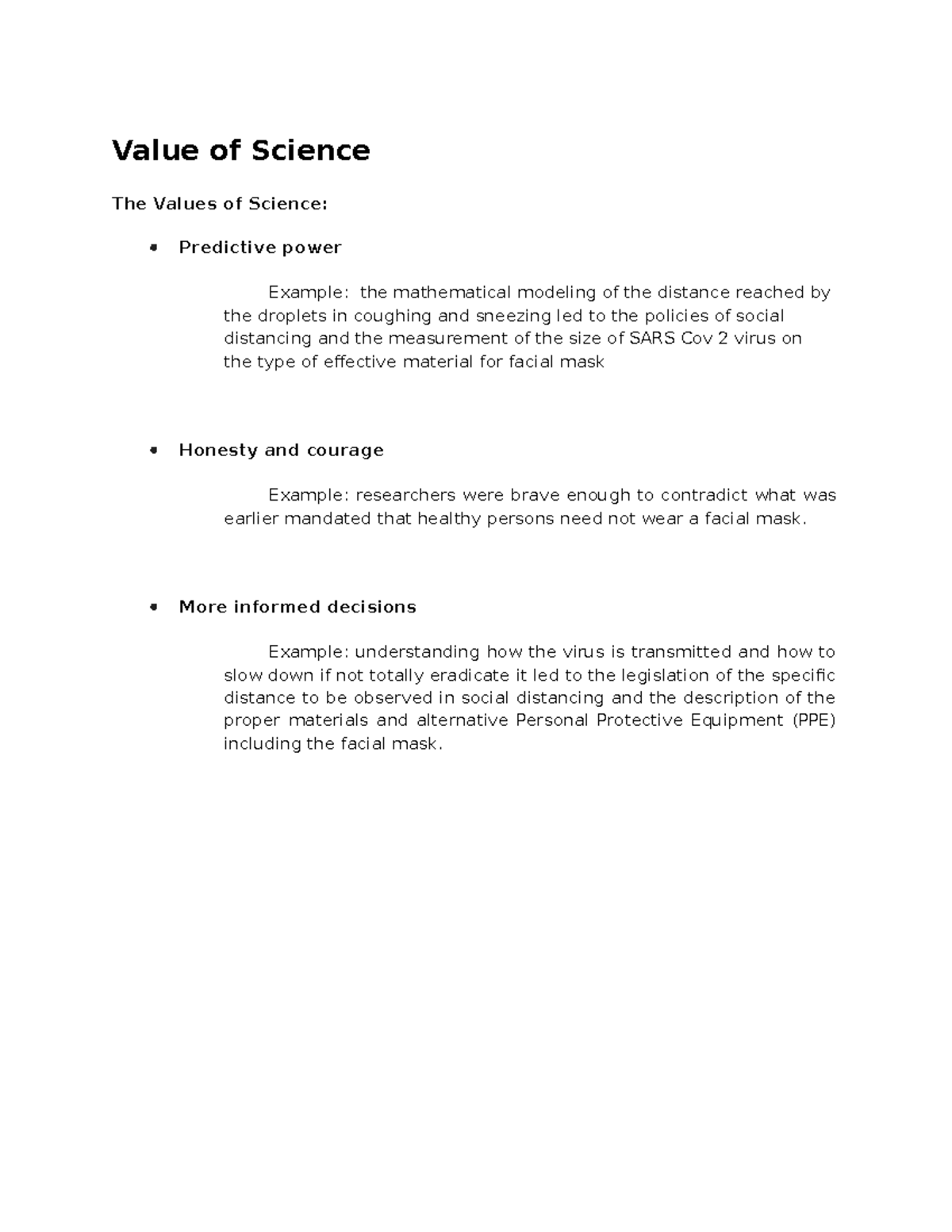 Value of Science Value of Science The Values of Science Predictive