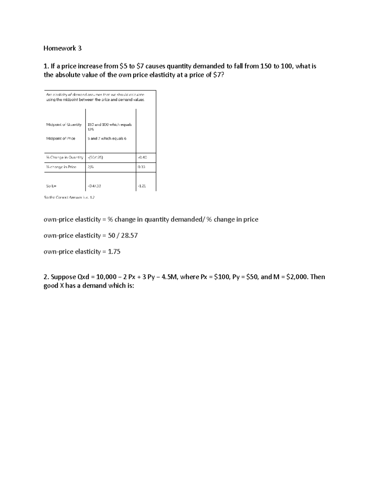 ECP 6705 Homework 3 - Homework 3 If a price increase from $5 to $7 ...