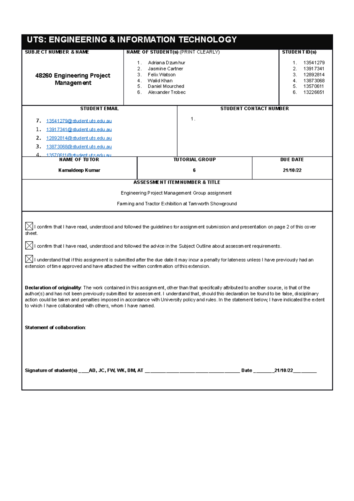 Engineering Project Management Group assignment - UTS: ENGINEERING ...