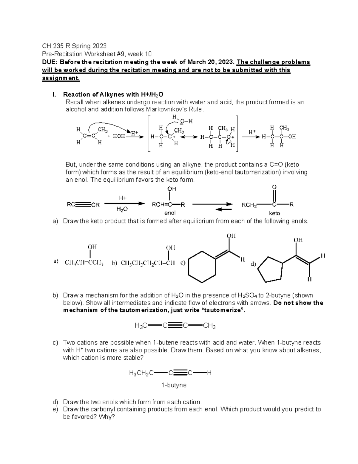 Recitation Worksheet Week 10 - Ch 235 R Spring 2023 Pre-recitation 