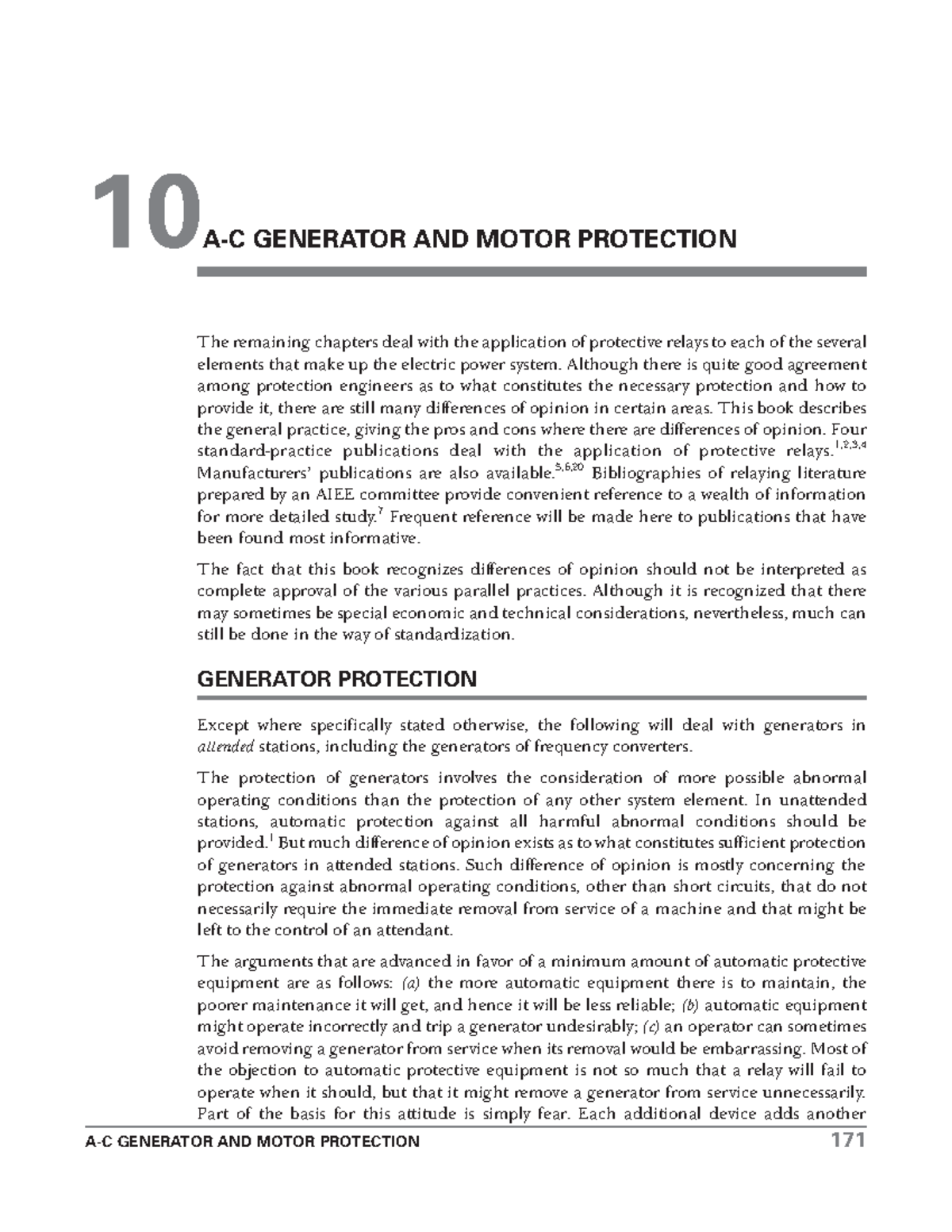 AC Generator AND Motor Protection 10 AC GENERATOR AND MOTOR PROTECTION The remaining chapters