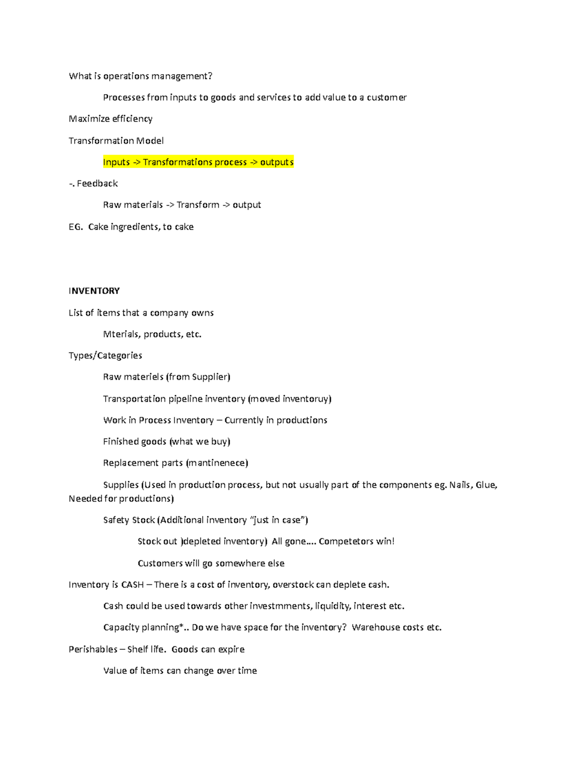 C720 notes - What is operations management? Processes from inputs to ...