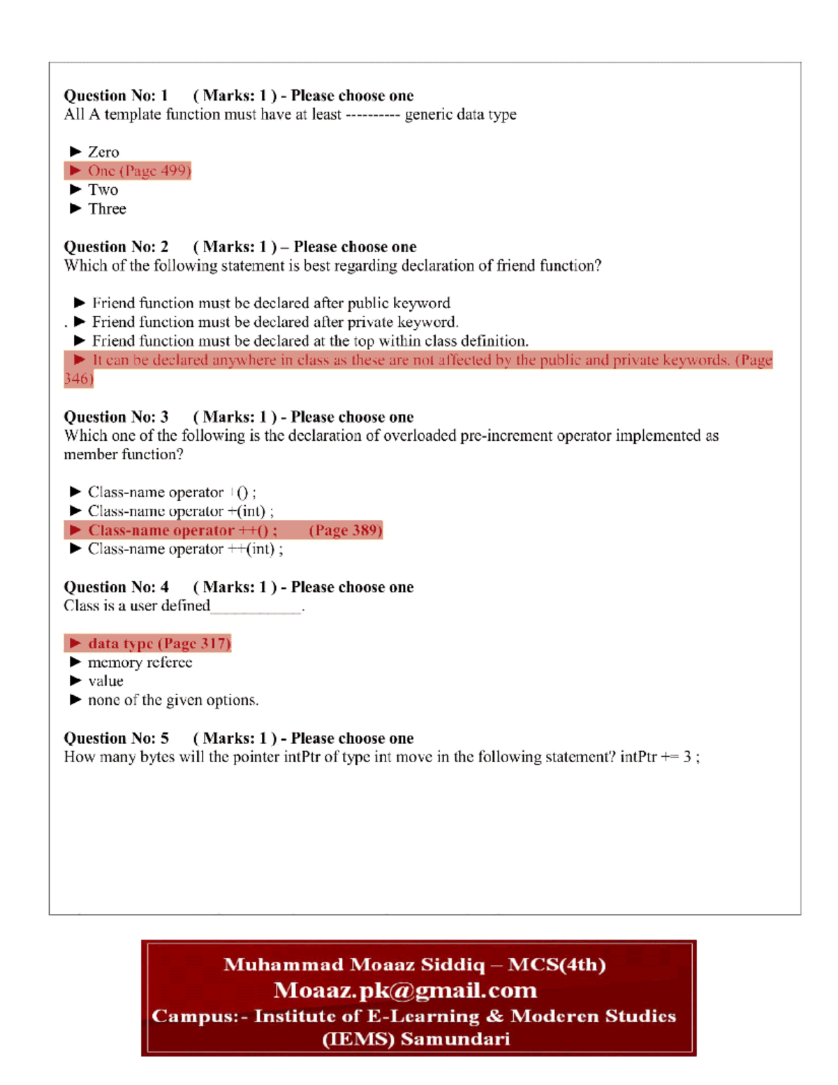 Virtual University CS201 Introduction to Programming Final Term 2011 ...