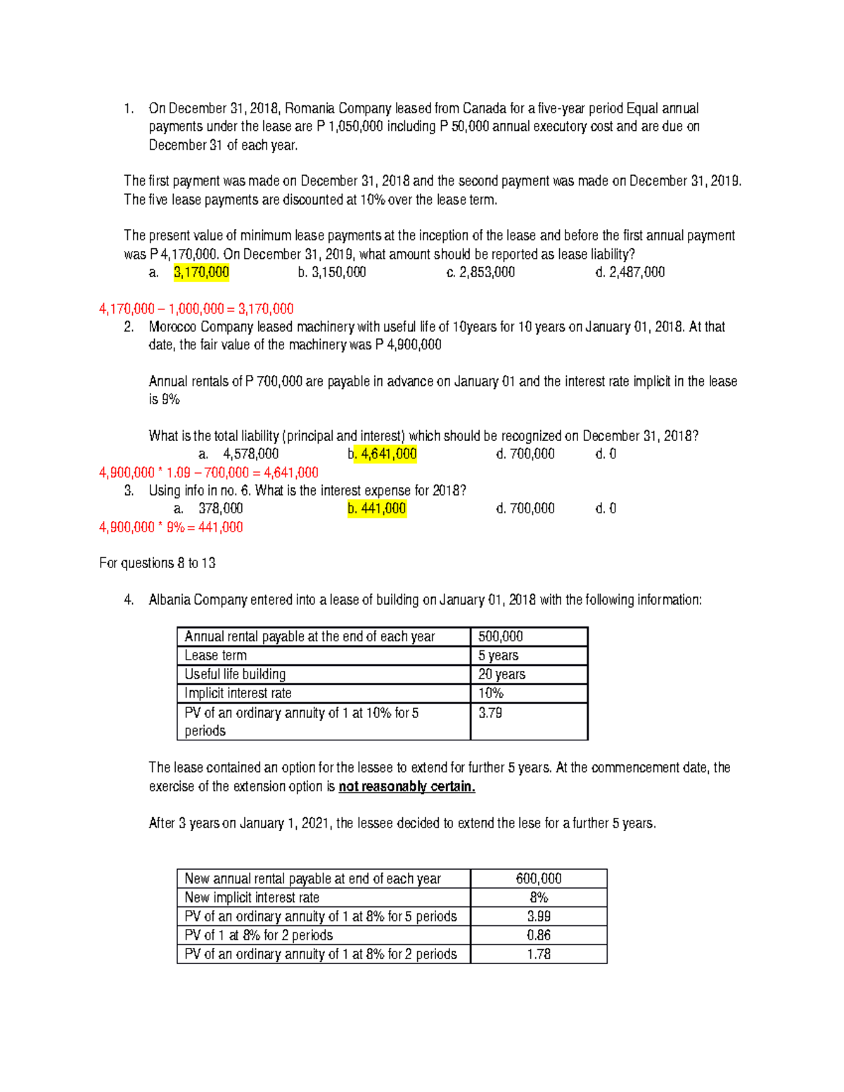 Leases Problems WITH Answers - Accountancy - Studocu