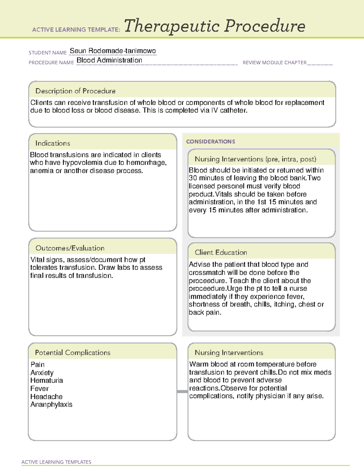 Therapeutic Procedure blank - bussines administration - ACTIVE LEARNING ...