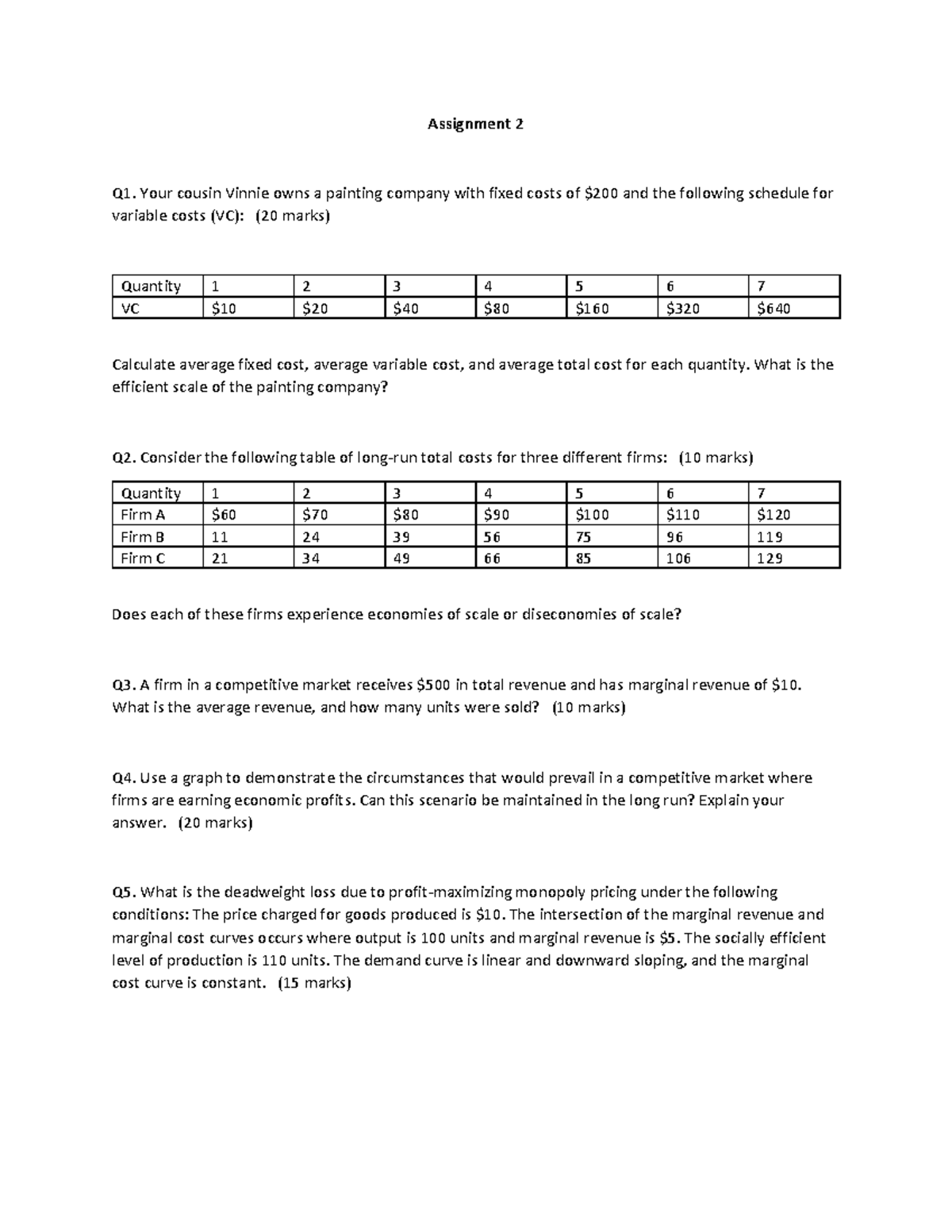Assignment 2 - Lecture notes - Assignment 2 Q1. Your cousin Vinnie owns ...