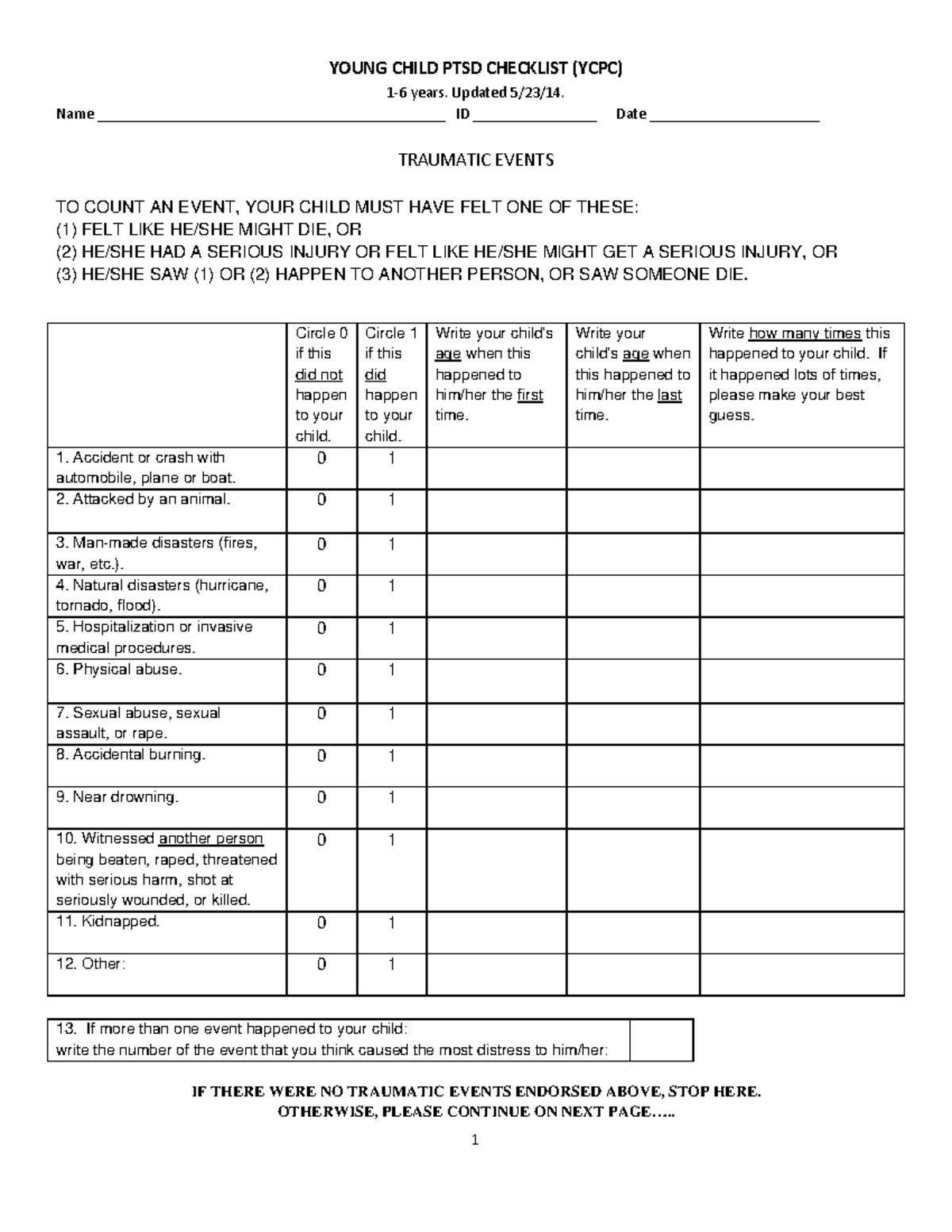 YCPC v5 23 14 - YOUNG CHILD PTSD CHECKLIST (YCPC) 1 ‐ 6 years. Updated ...