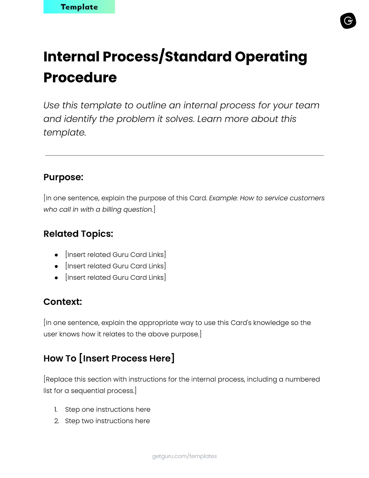 Template Internal Process Standard Operating Procedure - Internal ...