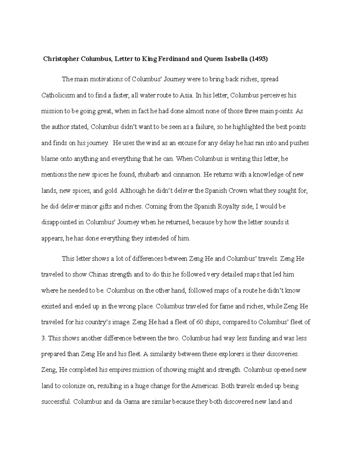 History Christopher Columbus Christopher Columbus, Letter to King