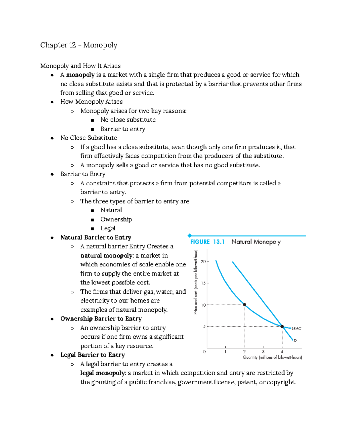 Econ chapt 12 lecture notes!!!!!!!!! - Chapter 12 - Monopoly Monopoly ...