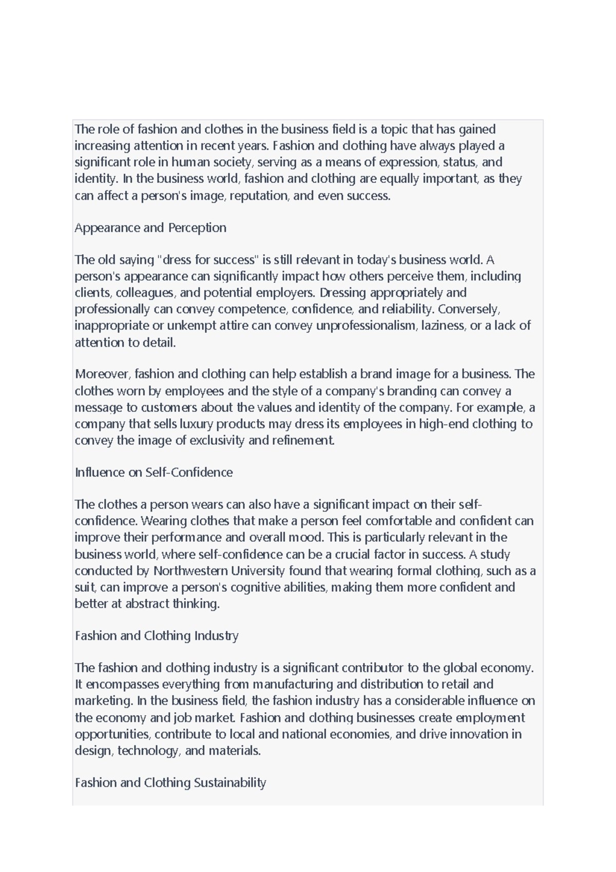 The role of fashion and clothes in the business field. - Fashion and ...