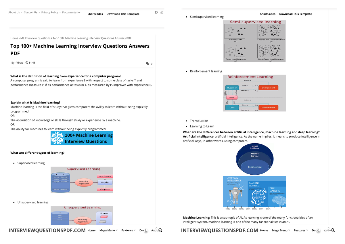 Top 100+ Machine Learning Interview Questions Answers PDF - Explain ...