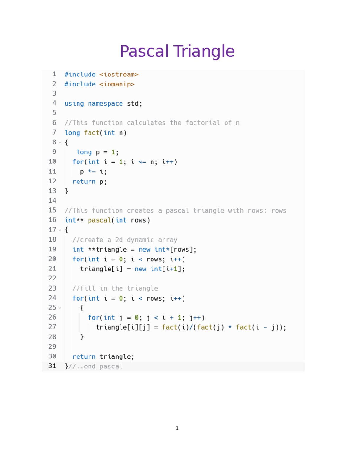 Pascal Triangle - eeee - Pascal Triangle 1 - Studocu