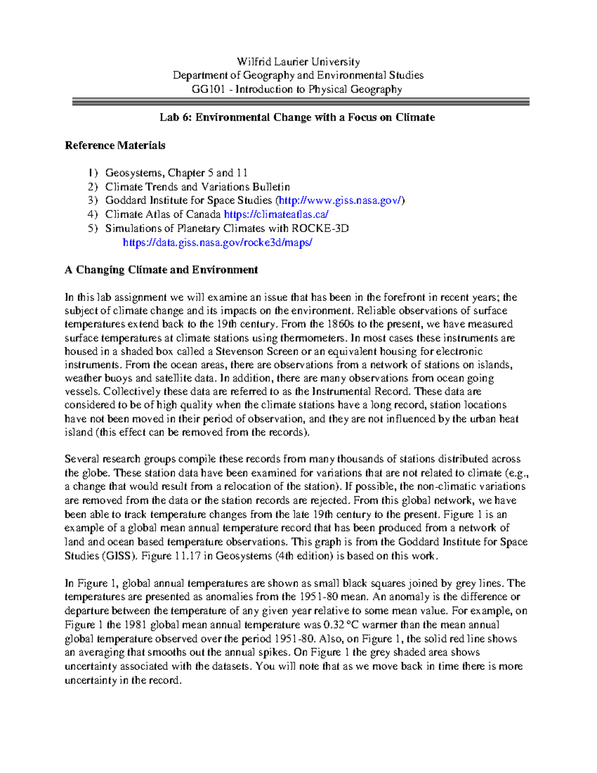 GG101 Lab6 Background Reading Wilfrid Laurier University Department
