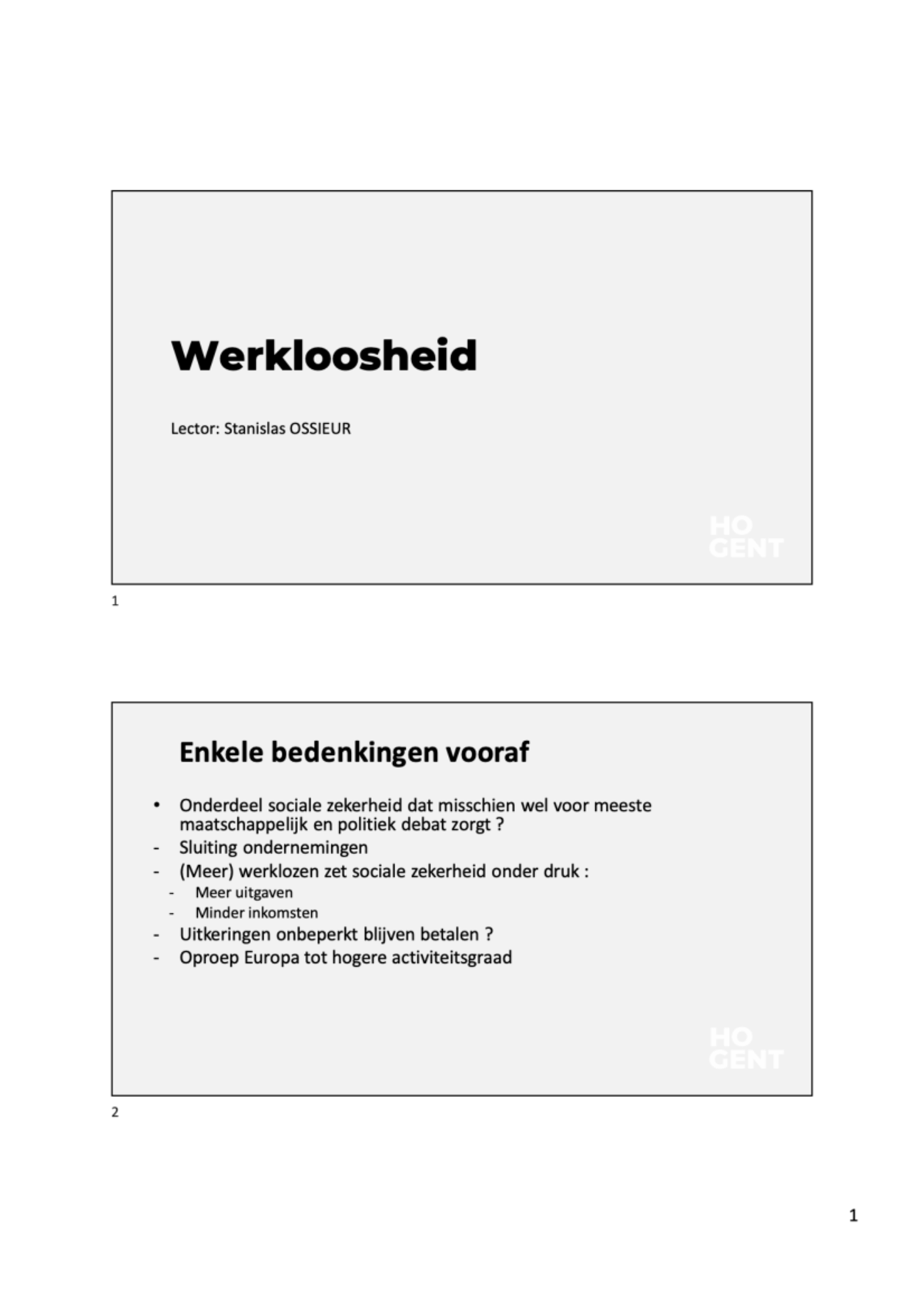 Handout Werkloosheid - Sociale Zekerheid - Studocu