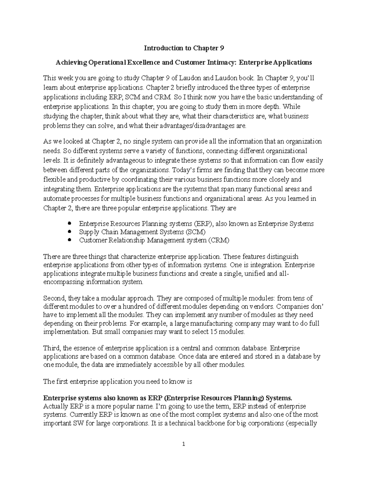 Enterprise Applications Ch. 9 Lecture Notes - Introduction to Chapter 9 ...