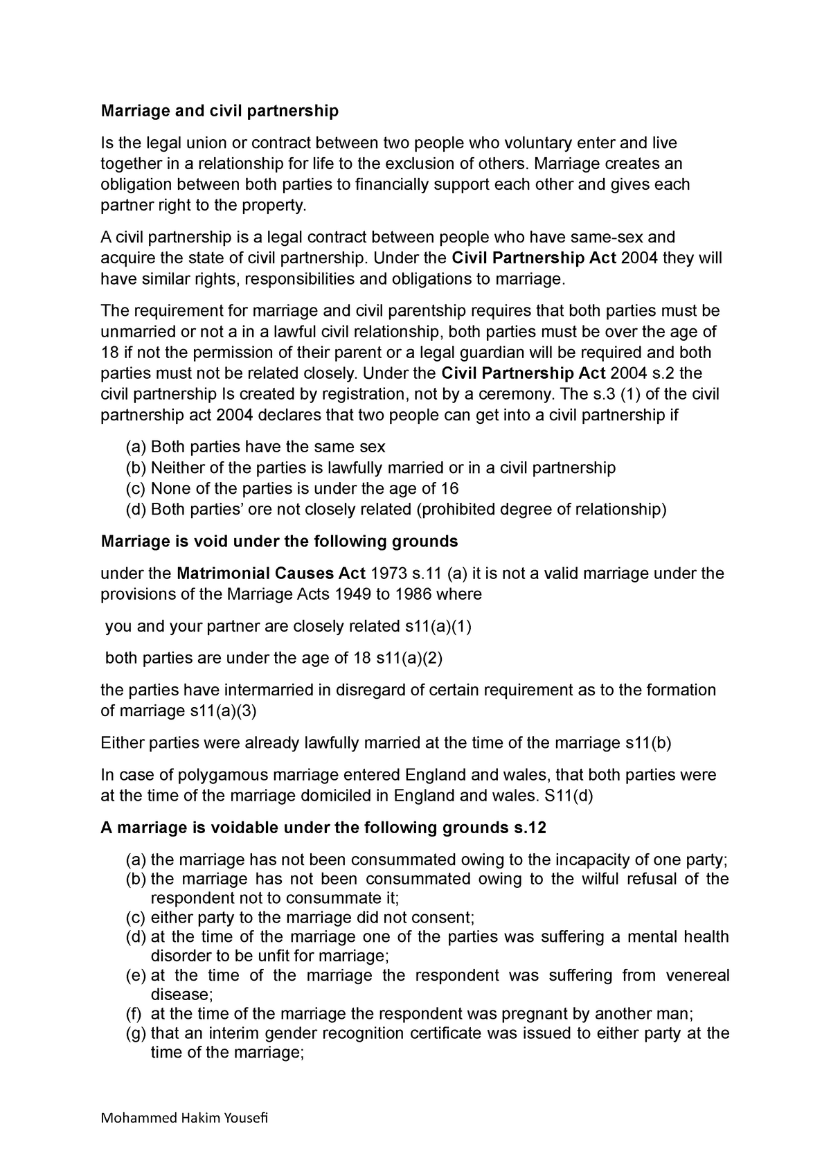 Family Law Final - Grade: B+ - Marriage And Civil Partnership Is The ...