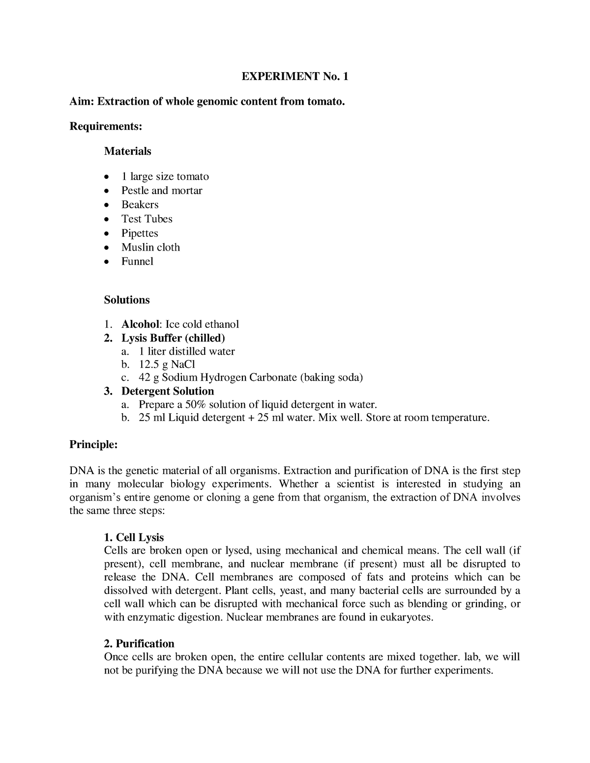 Lab Manual B.Sc. BT III Genomics - EXPERIMENT No. 1 Aim: Extraction Of ...