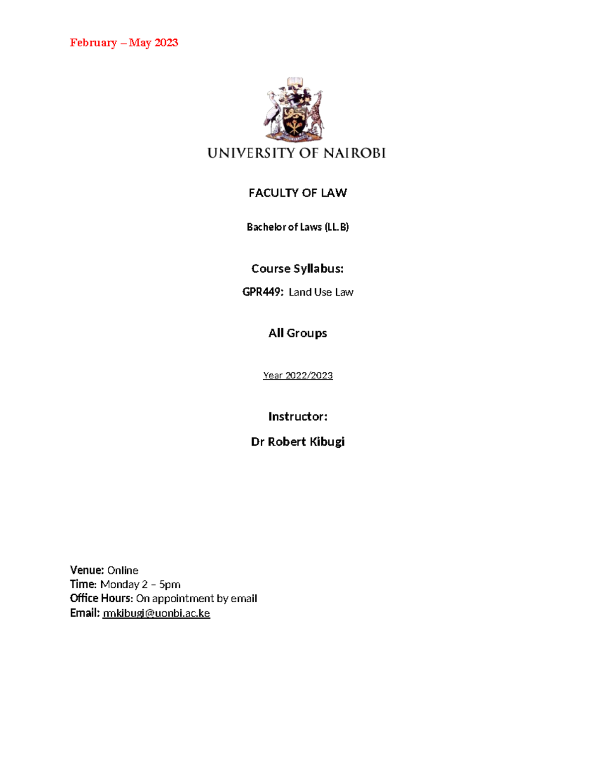 GPR 449 Land Use Law Course Outline 202122 February May 2023