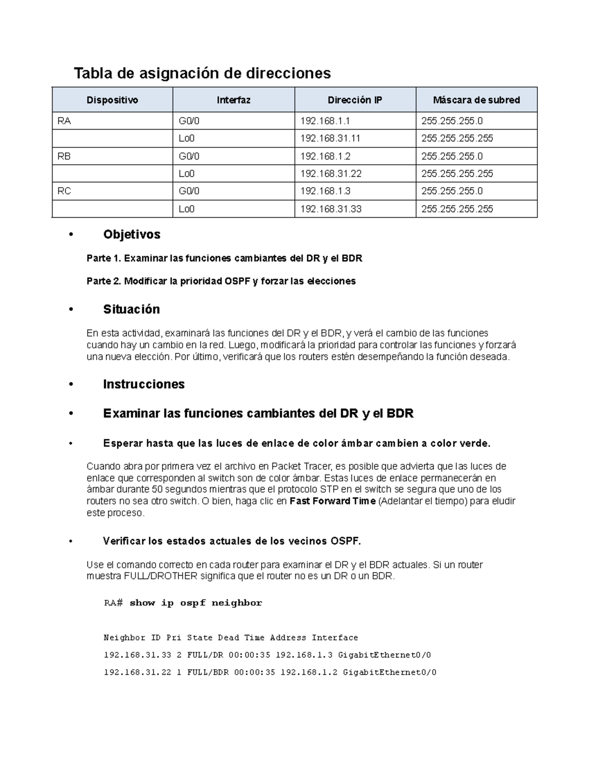 2 3 11 packet tracer determine the dr and bdr tabla de asignaci n